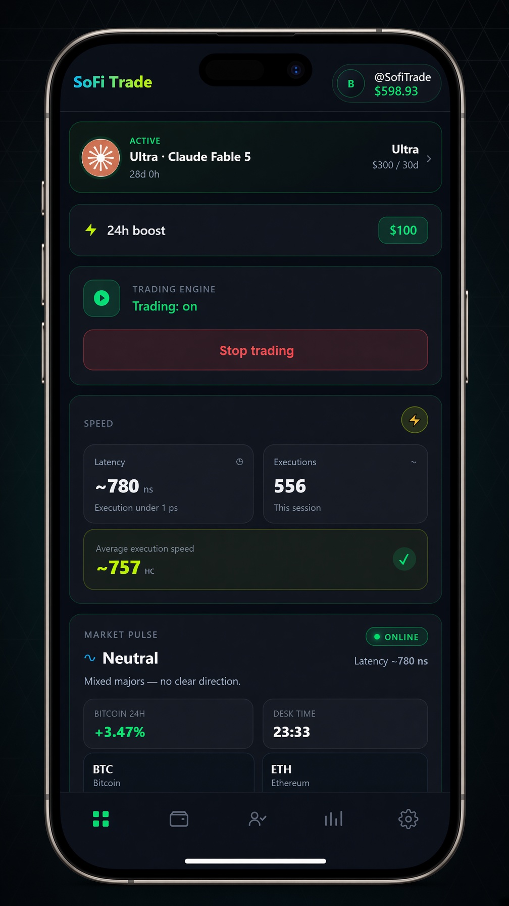 SoFi Trade Home screen for @SofiTrade